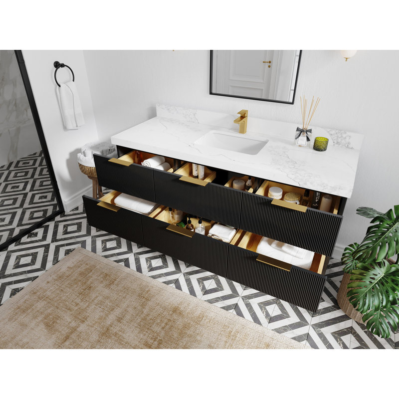 60'' Single Bathroom Vanity with Quartz Top, Calacatta Black