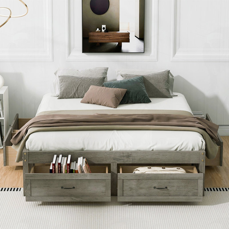 Lit plateforme avec rangement, Gris antique, Grand