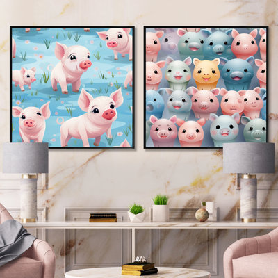 Papier peint mignon avec  pour enfants - animaux, ensemble de 2 collages carrés