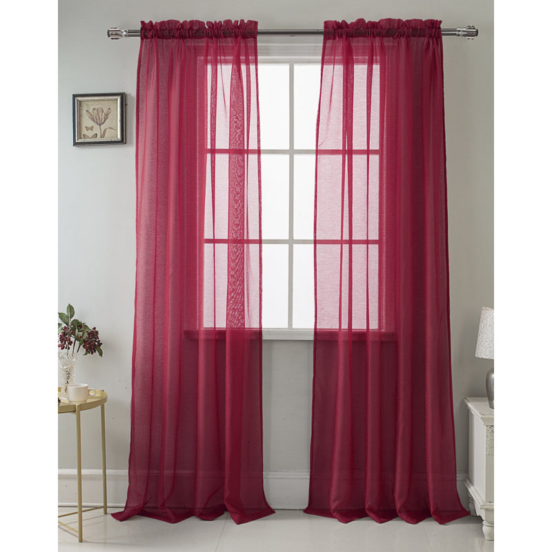 Landose Sheer Curtain Single Panel, Burgundy, 55" W x 90" L