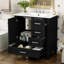 Armoire de salle de bain moderne 30 po, couleur noire, bois massif +, comptoir en céramique, 3 tiroirs et porte pour meuble-lavabo exceptionnel, armoire-130597418