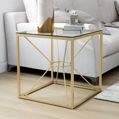 Matte Gold End Table with Glass Top