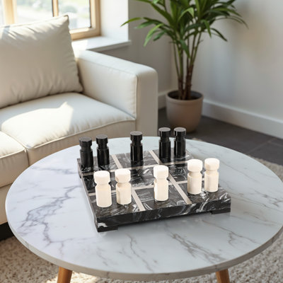 Classic Tic-Tac-Toe Tabletop Game - Modern Coffee Table Game or Living Room Decor for Family Game Nights - 12", Black & White