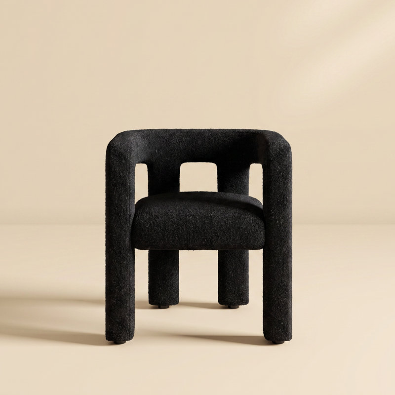 Modern Boucle Barrel Dining Chair, Upholstered Linen Kitchen Boucle Armchair with Sidearms and Back, for Dining Room Living Room