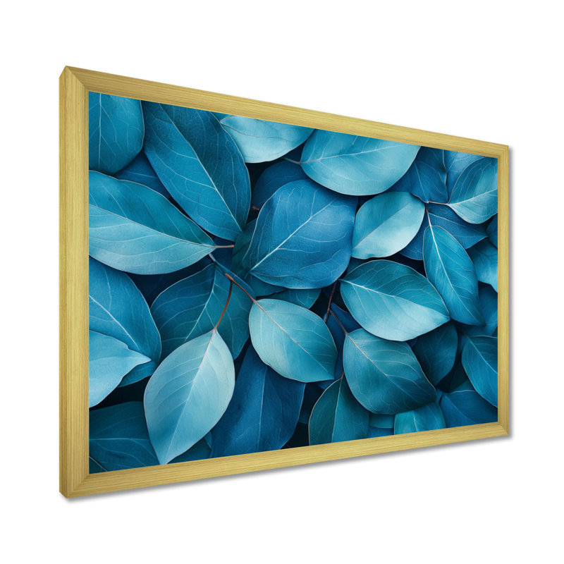 Imia, feuilles bleu sarcelle monochromes III - art mural, H 12 po x l 20 po, Doré