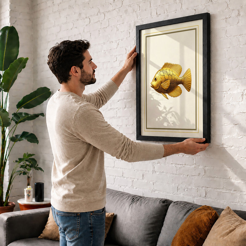 Golden Fish Study Botanical - Framed Print, Walnut, A1 - 84.1 x 59.4 cm