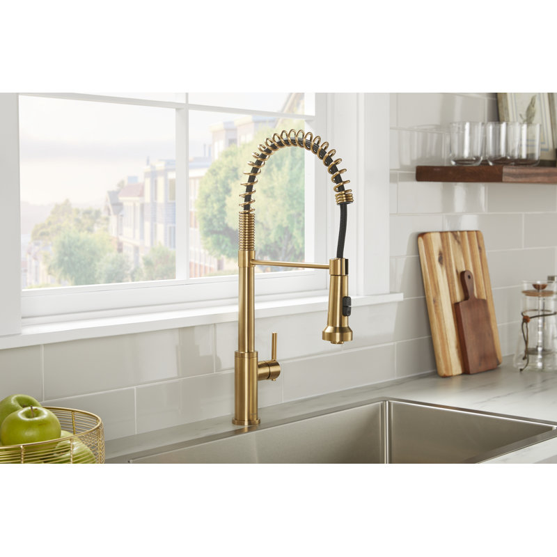 Parma Pre-Rinse Single Handle Spring Pull-Down Kitchen Faucet, Brushed Bronze