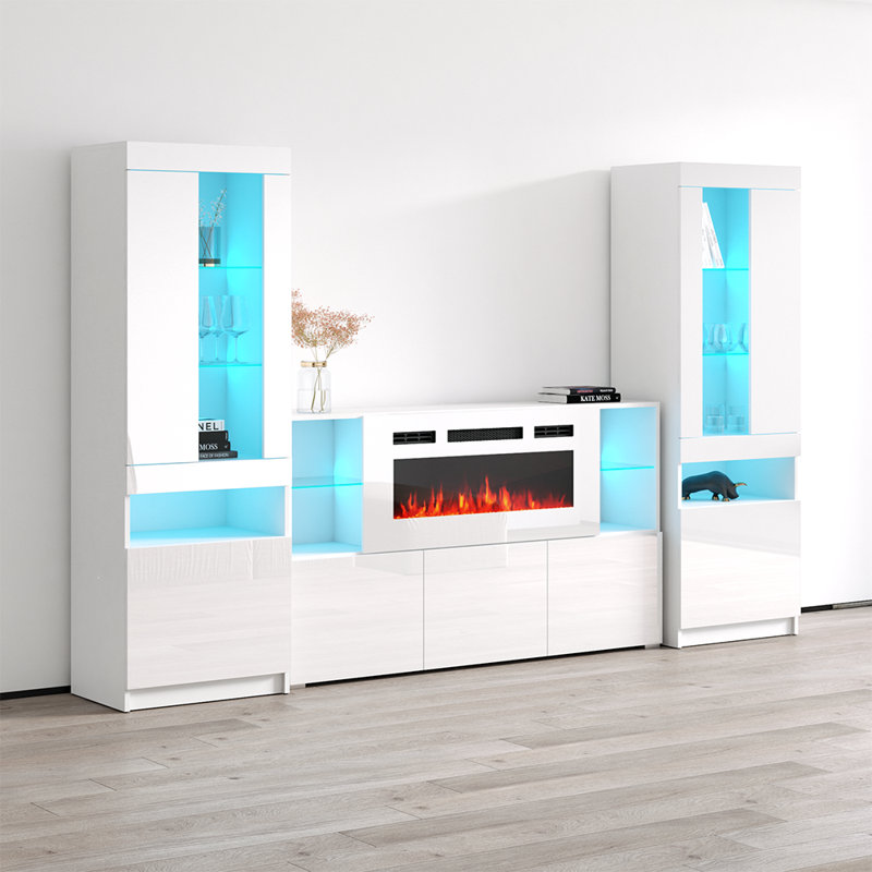 Meuble audio-vidéo moderne avec foyer électrique 110,2 po Camberlynn, Blanc
