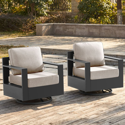 2-Piece Aluminum Patio Swivel Glider Chairs, 6-Inch Thick Cushions & Wide Flat Armrests