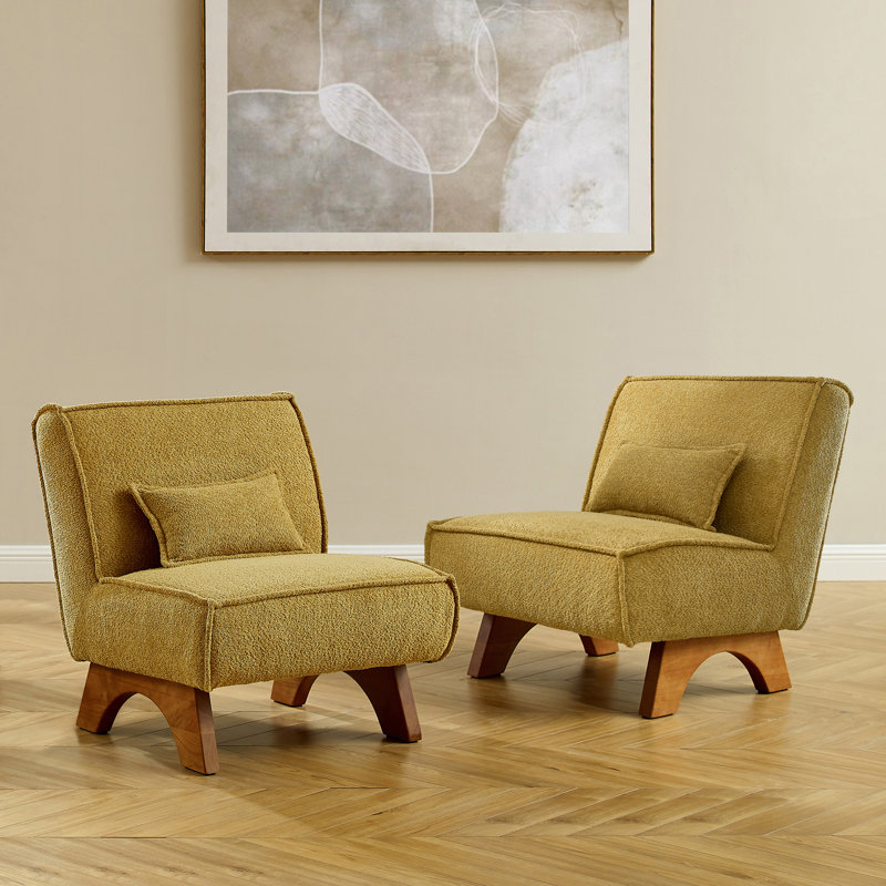 Kayala Armless Modular Upholstered Accent Lounge Chair with Pillow (Set of 2), Yellow Boucle