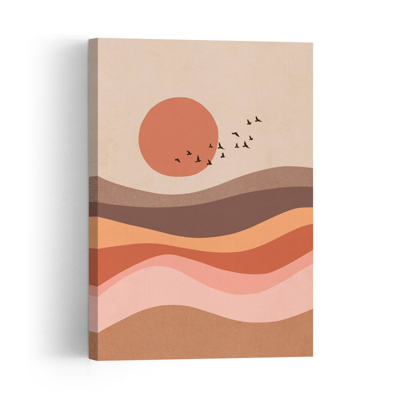 Desert Sun Birds Abstract Minimalist Modern Bird Landscape Nature Wall Art Print 1 Piece Wrapped Canvas Wall Art
