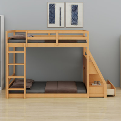 Bunk Bed with APP-Controlled LED Lights (7 Colors), USB Ports, Shelving and 2 Storage Drawers