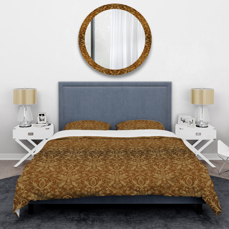 Brown Damask Polyester Damask Duvet Cover