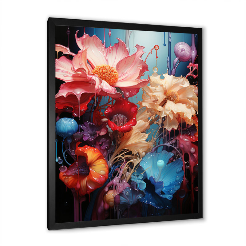 Abstractions florales, botaniques sur toile, Cadre photo noir, H 44 po x l 34 po x P 1,5 po