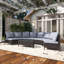 Ensemble de canapé de patio extérieur en demi-lune 5 pièces avec coussins et table en verre trempé-355278770