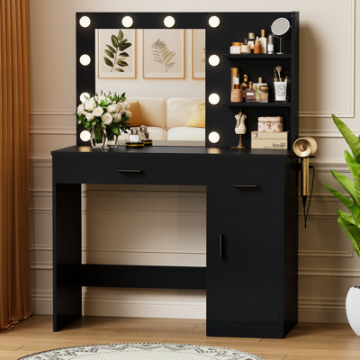 39.3" W Manufactured Wood Vanity Set with LED Mirror and Charging Station 