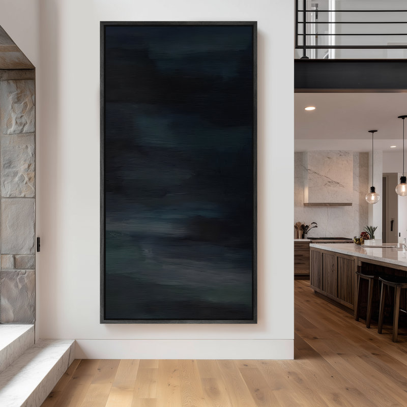 Grande toile murale encadrée - Minuit abstrait bleu foncé et noir, impressions minimalistes modernes 60 po x 30 po, Noir