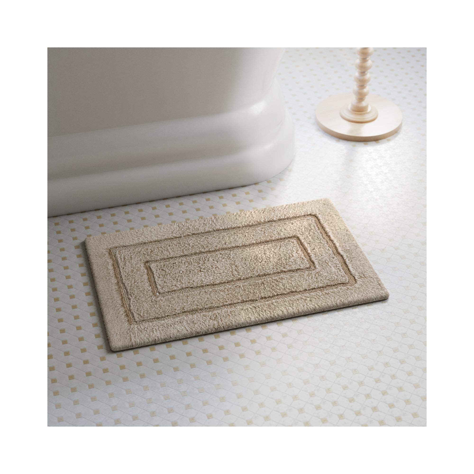 Apolonia Cotton Non-Slip Bath Rug, Linen, 20" H x 32" W