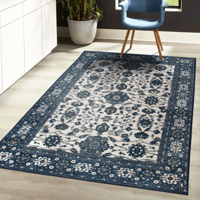 Tapis décoratif lavable à la machine bleu 3 x 5 Ramage