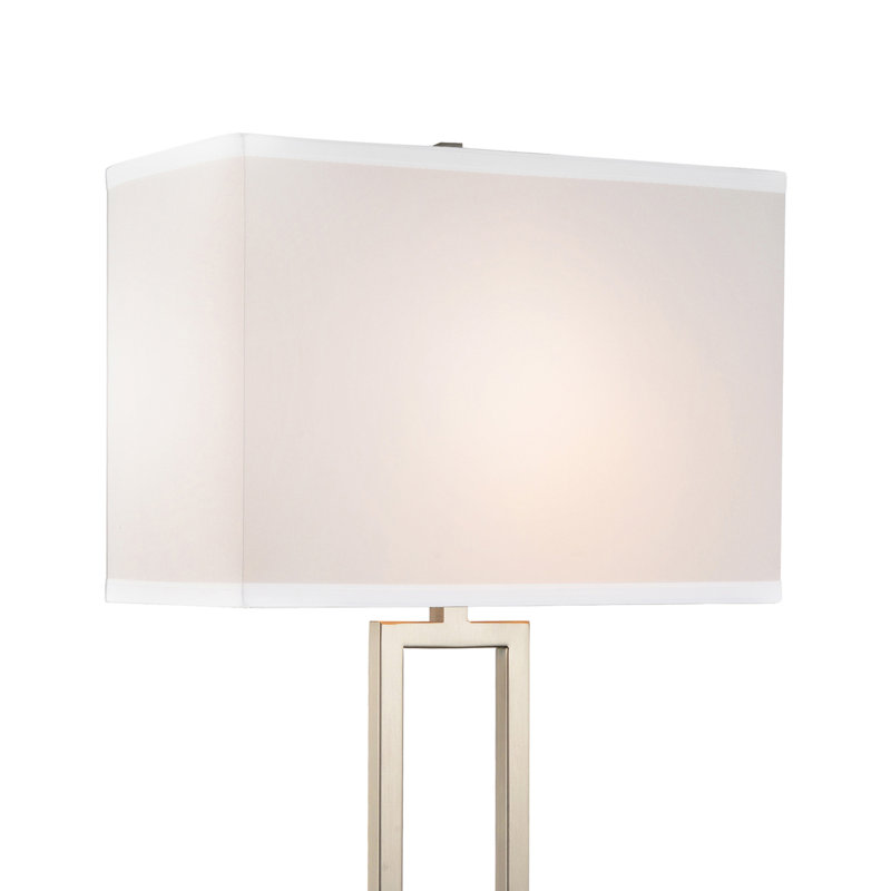 Lampe de table 1 lumière Strayer - Finition nickel satiné avec abat-jour en tissu crème
