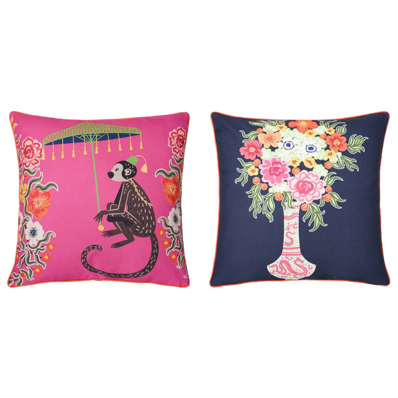 Vibrant Double-Sided Monkey and Cheetah Velvet Pillow