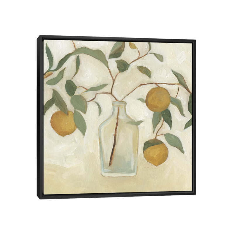 «Greenery Still Life I» par Emma Scarvey - impression d'art graphique, H 26 po x l 26 po x P 1,5 po, Toile avec cadre noir