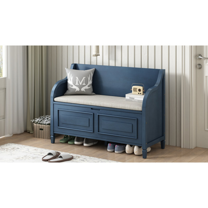 42" Wide Shoe Storage Bench with Cushion Entryway Bench Flip Top Storage Bench, Navy