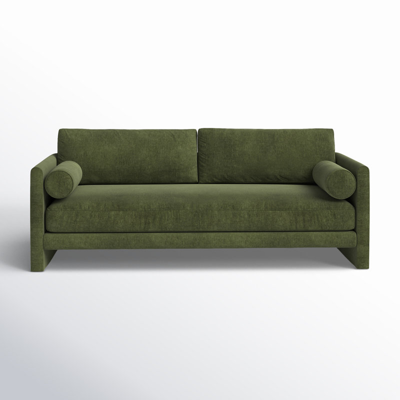 Distressed Green Velvet 90.5'' Upholstered Sofa with Bolster Pillows