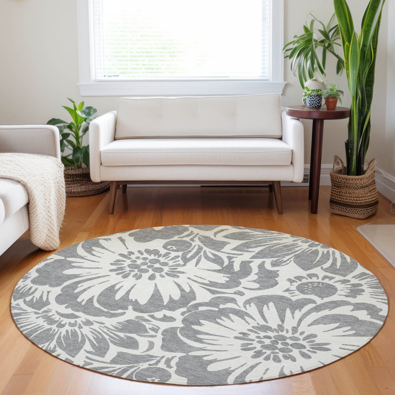 Altair Washable Floral Indoor / Outdoor Rug, Round 8'