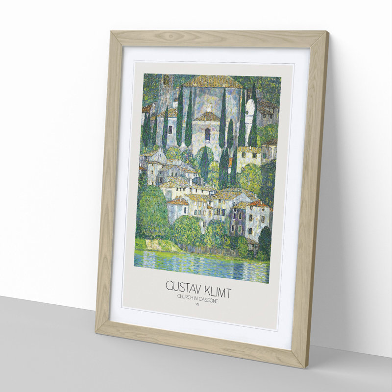 Church in Cassone with Border by Gustav Klimt - Picture Frame Graphic Art Print on MDF, 48cm H x 36cm W x 2cm D, Oak Framed