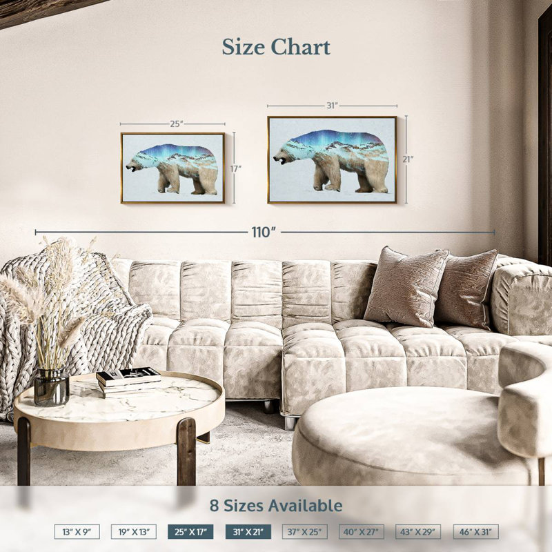 L'ours polaire arctique, Cadre flottant doré, 25 po x 17 po