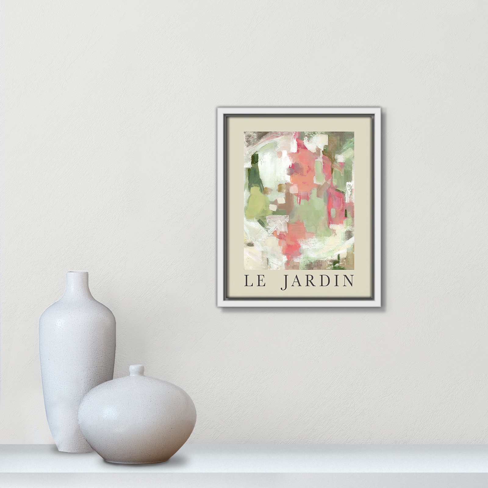 Riya "Le Jardin" Print by Carol Robinson, White Floater Frame, No, 11.5" H x 9.5" W x 2" D