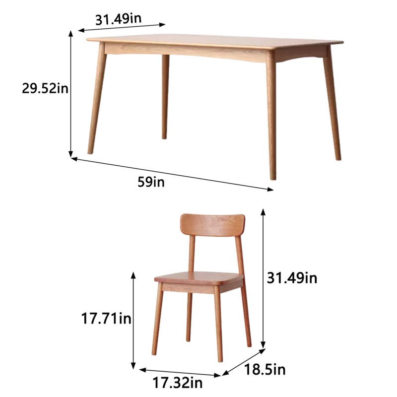 Table solid wood rectangle household simple, 5, 29.52" H x 59" W x 31.49" D
