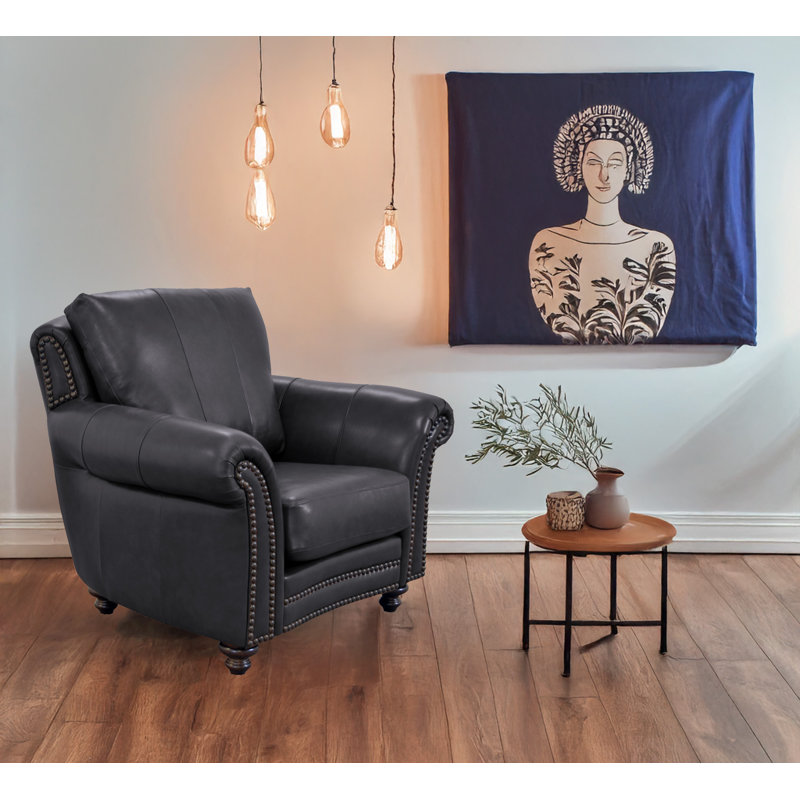 Fauteuil club 46 po Stephie, Cuir véritable noir Burnham