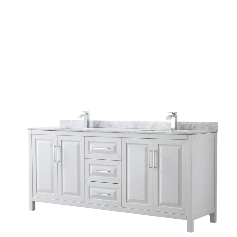 Daria 80'' W Double Vanity, White, Polished Chrome, Carrara Cultured Marble
