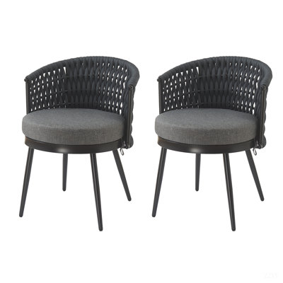 Chaise de salle à manger d'extérieur en métal et corde avec meubles de patio coussinés, chaises de patio résistantes aux intempéries avec coussins, ensemble de 2 (MP2)