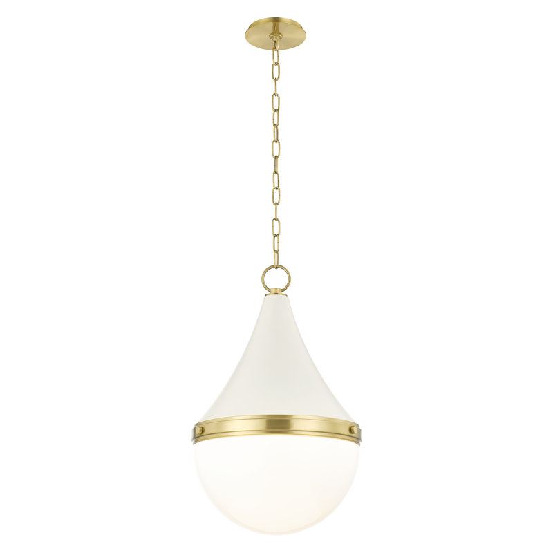 Luminaire suspendu simple en laiton vieilli à 1 lumière, Crème douce, H 22,5 po x l 14,75 po x P 14,75 po