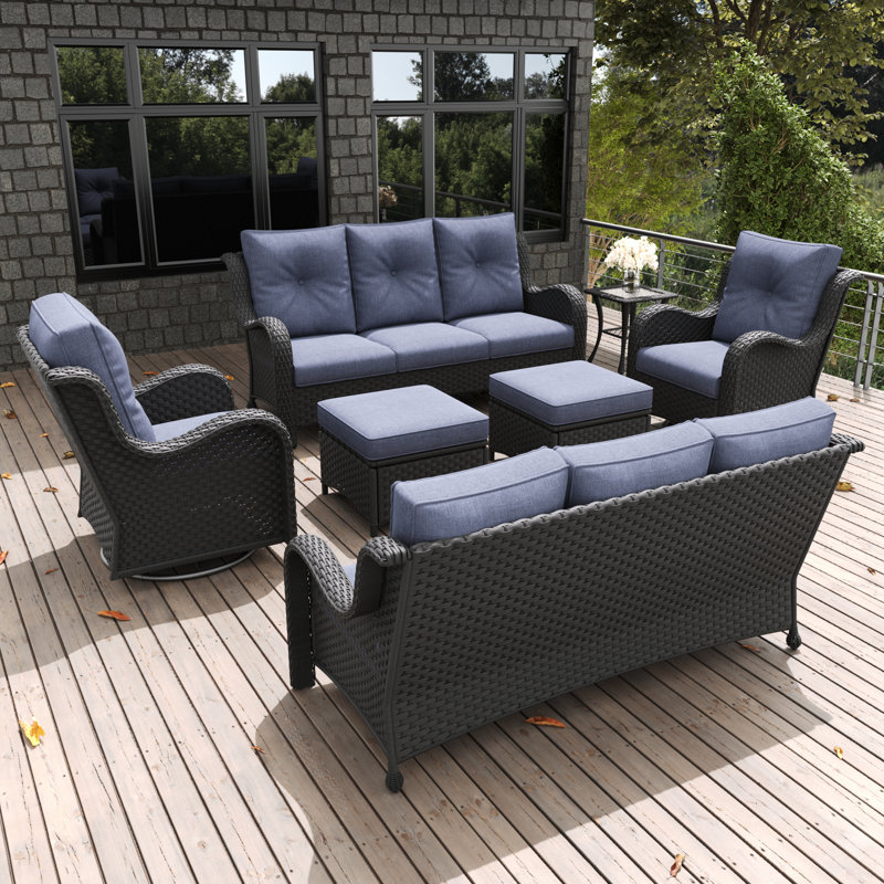  7 Pieces Outdoor Patio Furniture Set, Rattan Wicker Sectional Swivel Rocker Chairs Sets With Ottomans, Swivel Glider Chairs And Coffee Table