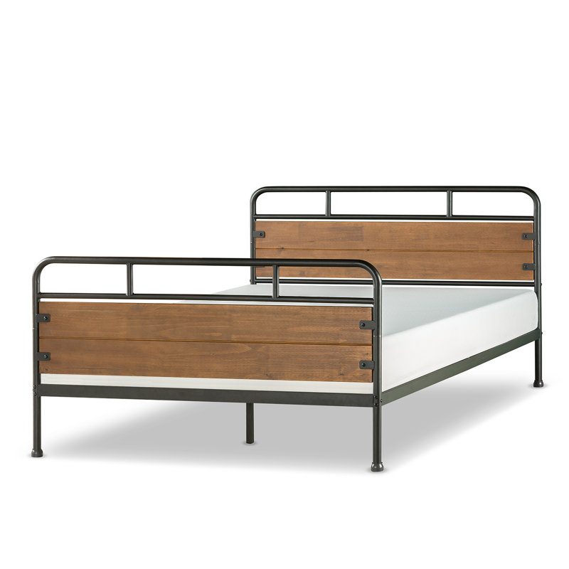 Parthenon Industrial Metal Bed Frame with Wood Detail Head and Foodbaord, Kingsize (5')