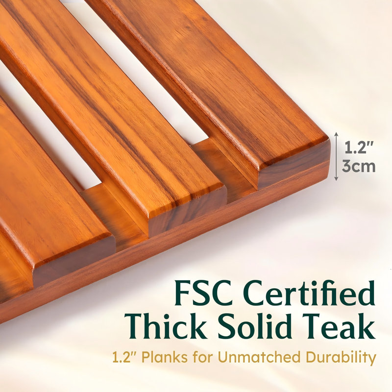 Premium Teak Shower Mat,24" x 16" (Rectangular)