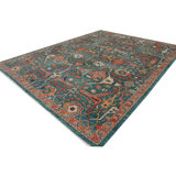 Hand Knotted Wool Area Rug in Green And Coral