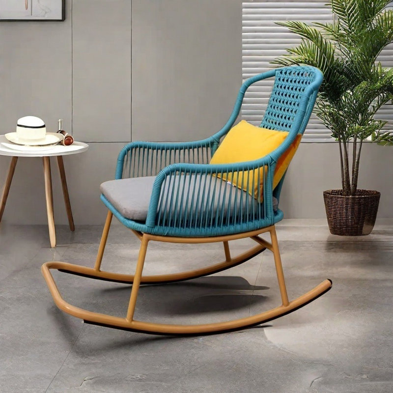 Fauteuil à bascule en rotin, Bleu