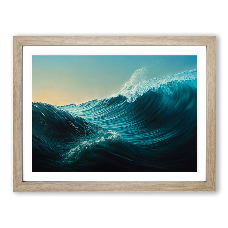 XH1022-6322X Moving Ocean Wave - Single Picture Frame Print, 46cm H x 64cm W, Oak