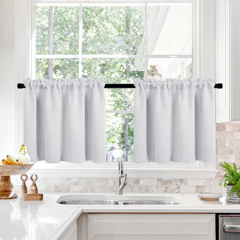 Short Room Darkening Thermal Insulated Window Curtains (Set of 2), Dark Green, 30" W x 24" L