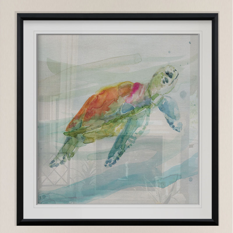 « turtle tropiques i », peinture, H 16 po x l 16 po x p 2 po, Cadre noir