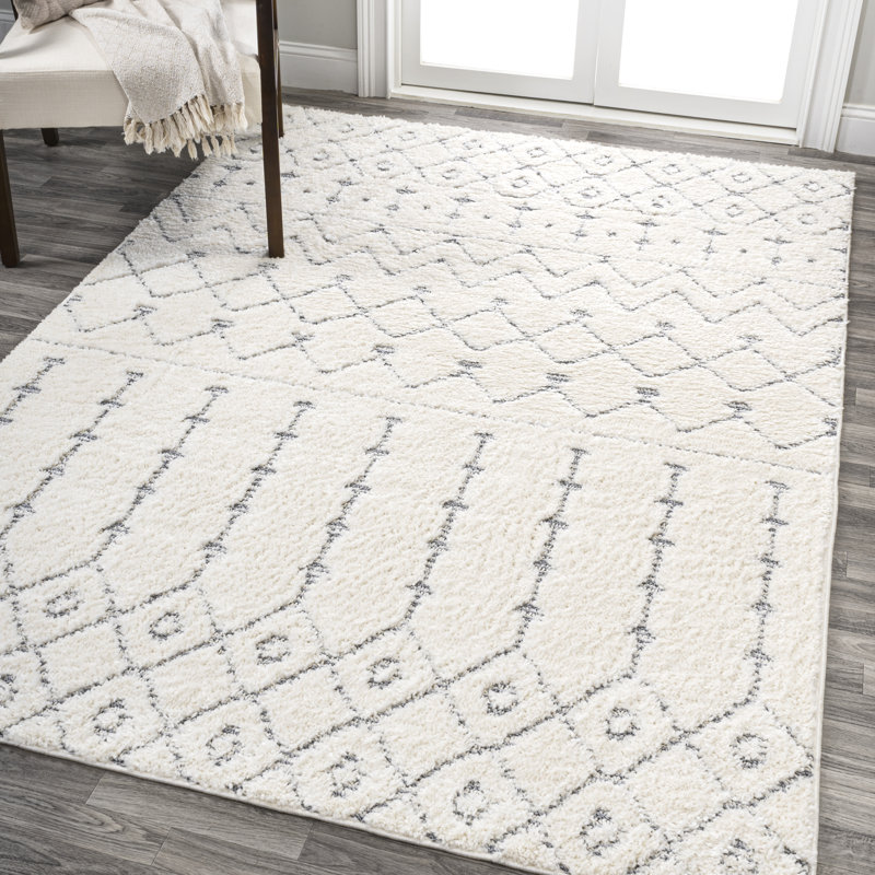 Tapis crème / gris à motif treillis moelleux et moelleux à motif marocain Monson, Rectangle 3 pi 11 po x 6 pi