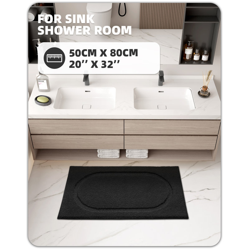 Tapis pour salle de bain Wesleigh, L 20 po x L 32 po, Noir