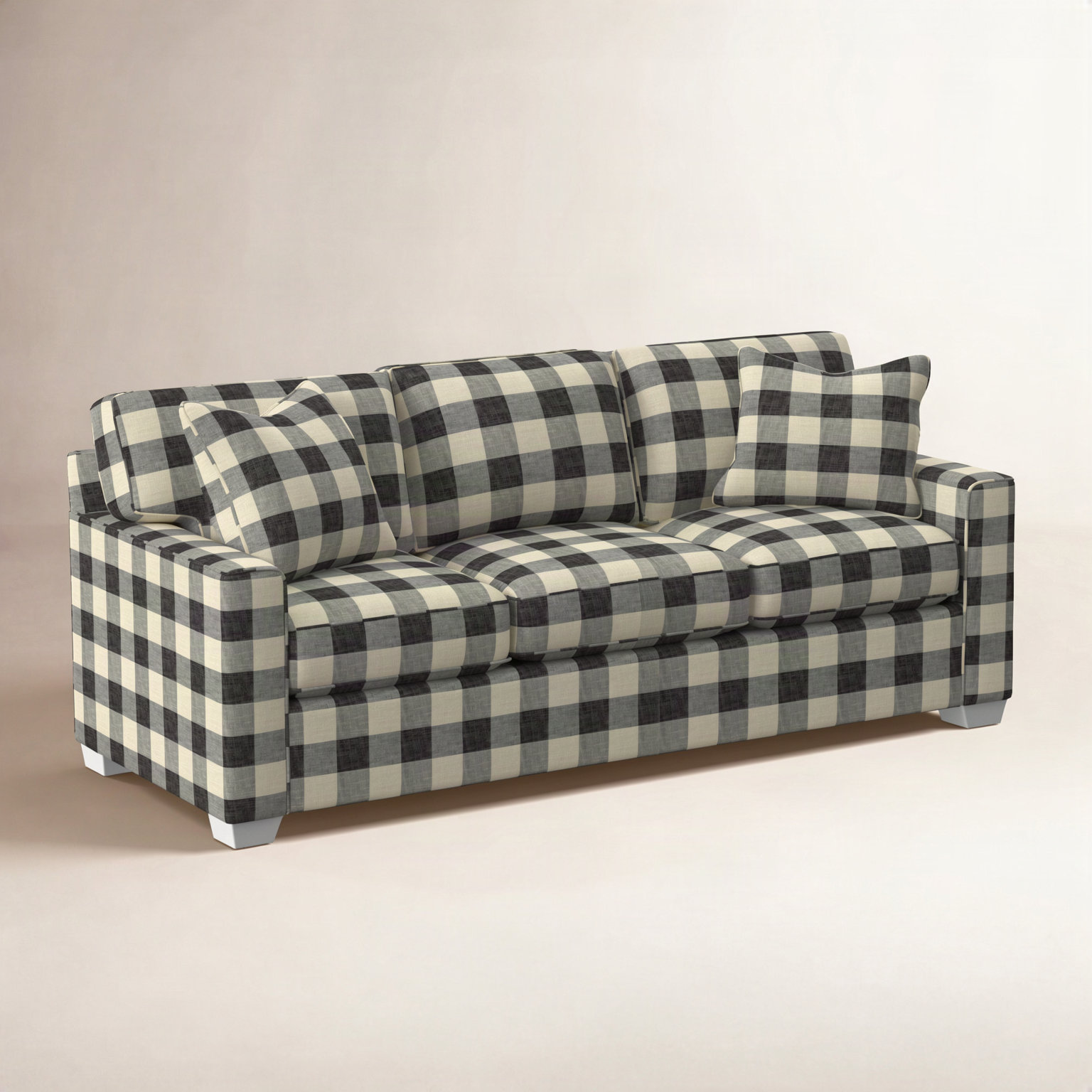 Frye 81'' Upholstered Sofa, Frost White, Black Buffalo Check