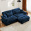 Canapé moderne à deux places avec repose-pieds, canapé à deux places en velours avec accoudoirs à traversin rond, avec coussin de taille et coussins décoratifs, petit canapé en forme de L pour le salon, la salle de lecture