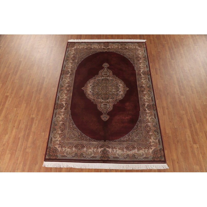 Tapis traditionnel bourgogne à motif géométrique 7 x 10